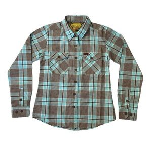 Dixxon Flannel Co Bora Bora Long Sleeve Button Up Shirt Blue Brown Plaid Medium